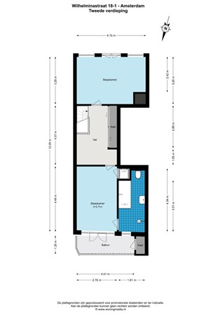 Plattegrond - Wilhelminastraat 18-1, 1054 WH Amsterdam - Wilhelminastraat 18-1 - Amsterdam - 2e_verdieping - 2D.jpg